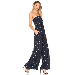 Nicholas Polka Dot Print Strapless Wide Leg Jumpsuit Maxi Navy Blue White Silk 4